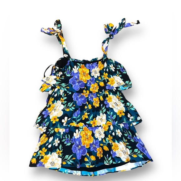 Tularosa Floral Ruffle mini Dress Black Yellow Purple Revolve Size Medium - Picture 8 of 11